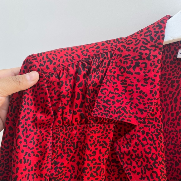 Vintage Valentino Red Silk Cheetah Long Sleeve Blouse 42 - Picture 7 of 12